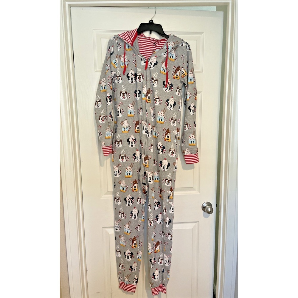 Disney Adult Chic Christmas Romper Pajamas SZ Large Hot Mickey Minnie Donald